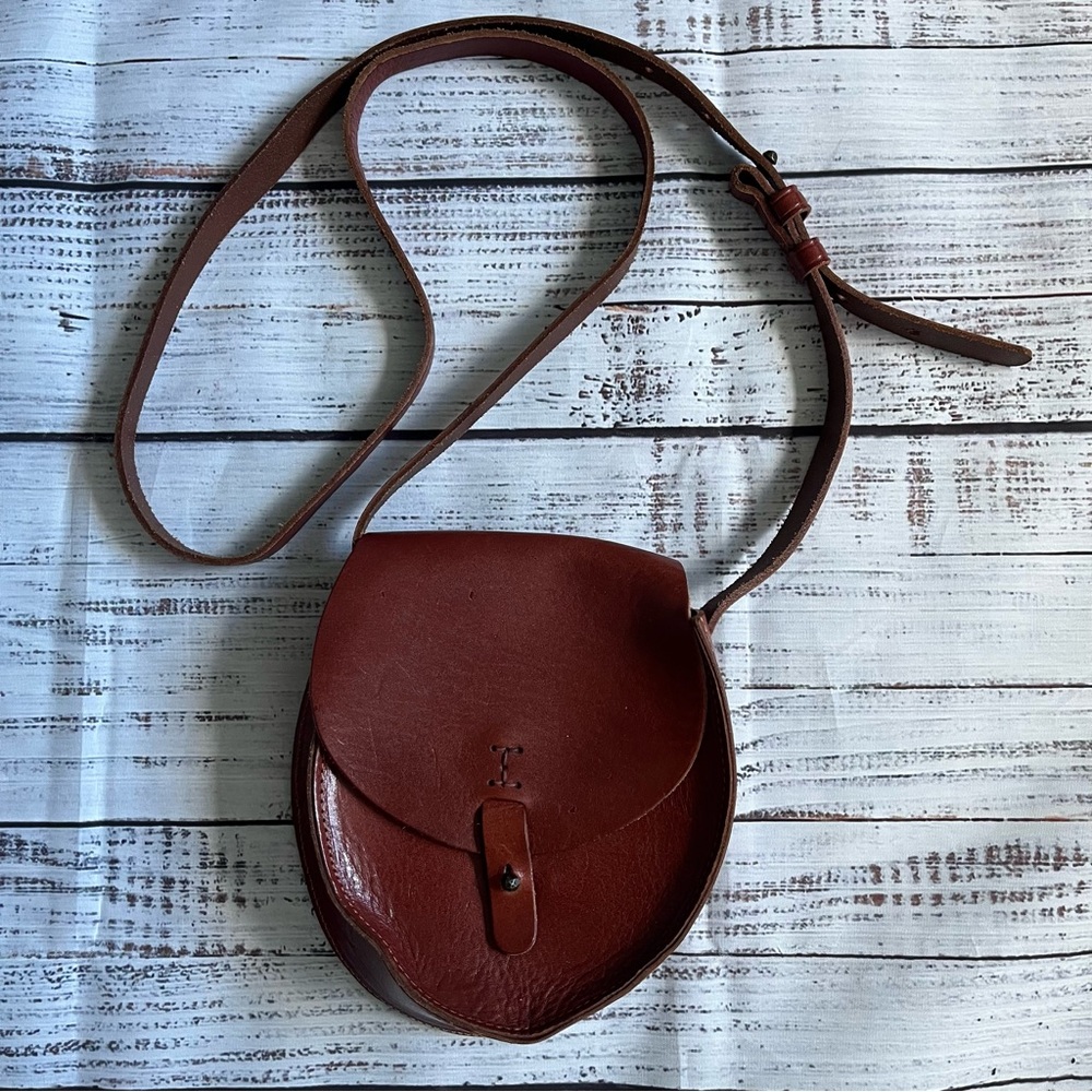 Lucky Brand Leather Crossbody Saddle Bag Cognac/Brown Boho Western Vintage